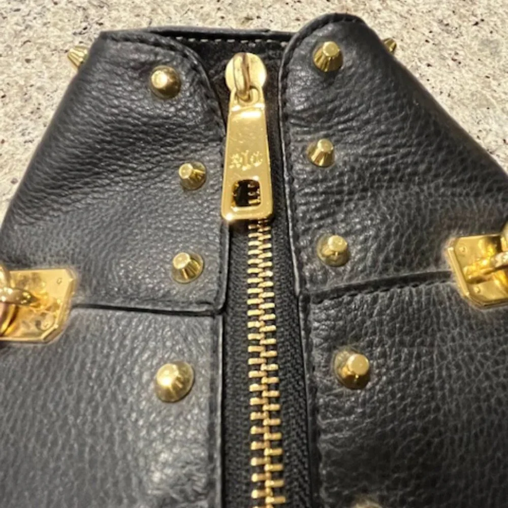 Vintage Ralph Lauren Black Pebbled Leather Gold Studded Stachel Bag - Picture 7 of 16
